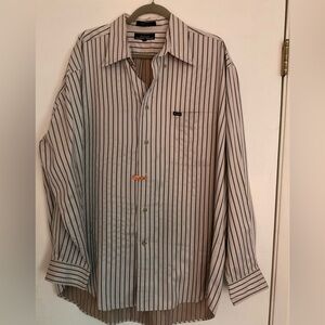 Façonnable Men’s Herringbone Cream & Black Striped Dress Shirt